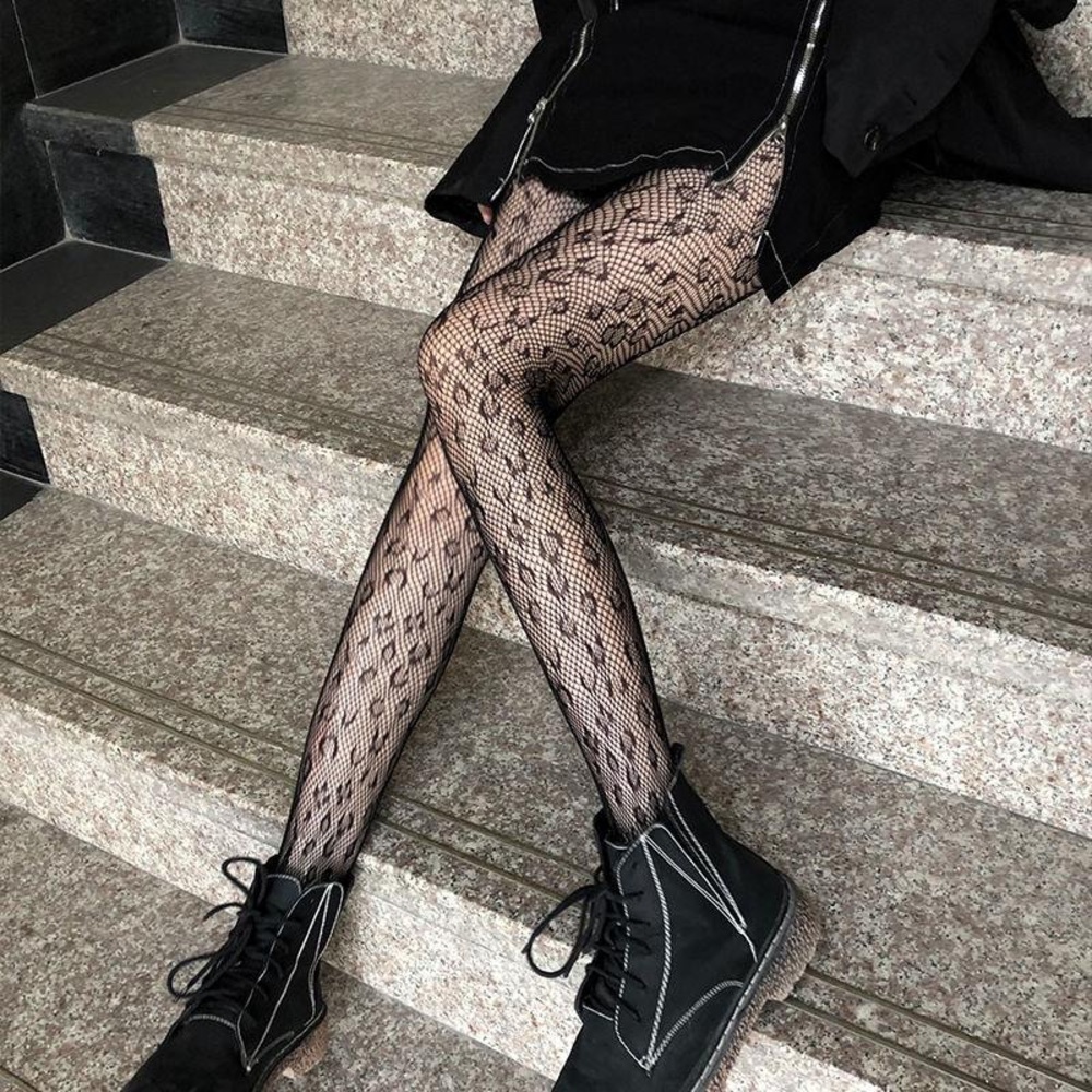 Sexy Black Leopard Fishnet Pantyhose Stockings